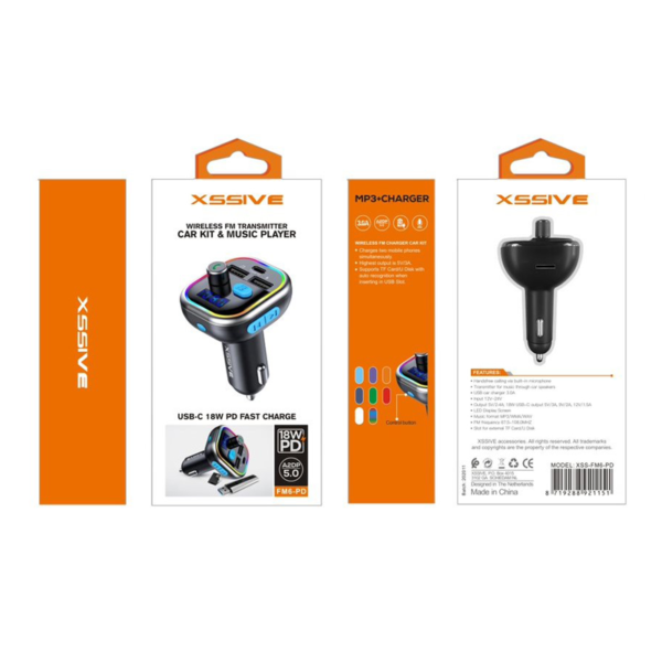 Xssive Draadloos FM transmitter - Bluetooth - Autolader - Snel lader - Carkit - Muziekspeler - Handsfree bellen - LED Display - Afbeelding 3
